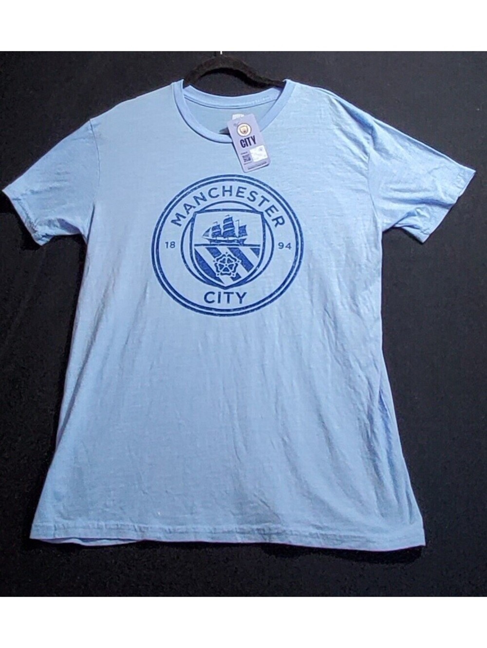 Manchester City Football Badge Cotton T-Shirt Grealish #10 Sz Men's L Blue NwT
